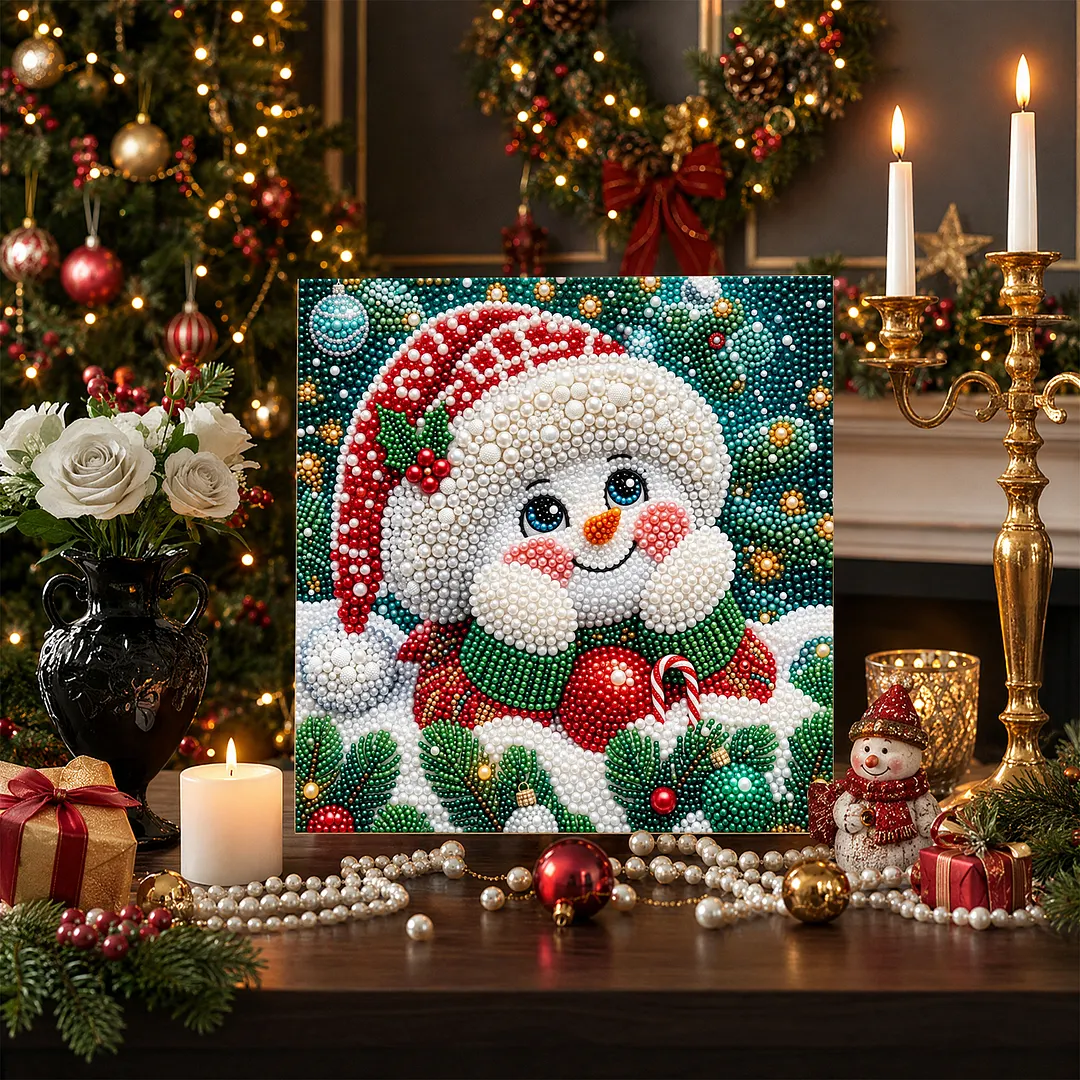 Framed Pearl Painting Kit Holiday Snowman 7.87x7.87in