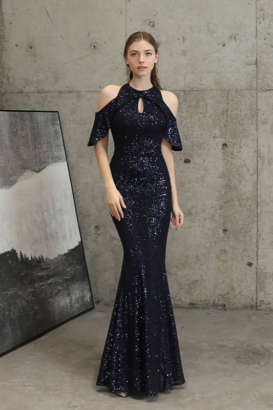 Stunning Sequins Long Mermaid Evening Prom Dress With Ruffles Sleeves