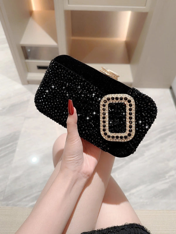 New Red Square Buckle Banquet Bag Evening Bag Velvet Dinner Clutch Bag Chain Bag High-grade Box Bag For Women
