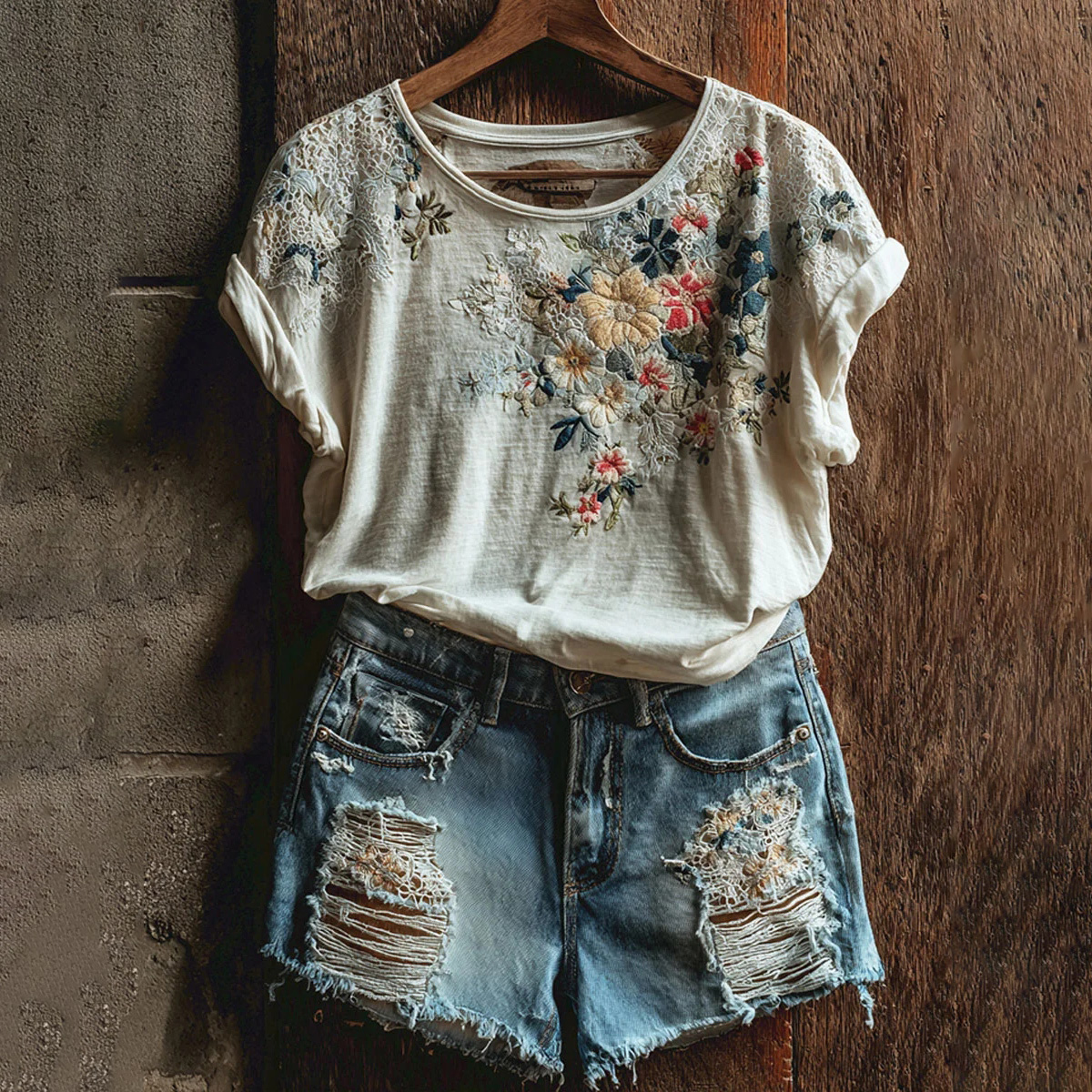 Comstylish Women's Vintage Floral Art Casual Short Sleeve T-shirt