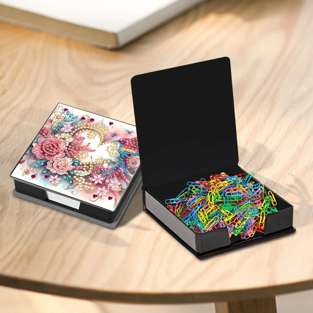 PU Flower Bird Diamond Painting Notecard Box with 160 Sheets of Paper