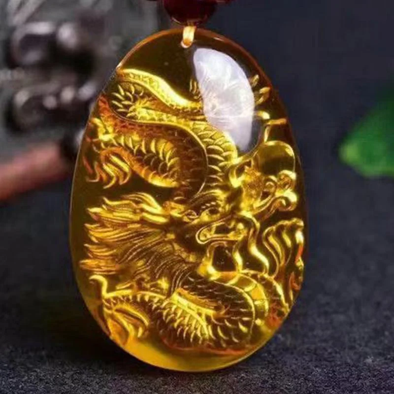 FengShui Citrine Jade Dragon Blessing Necklace