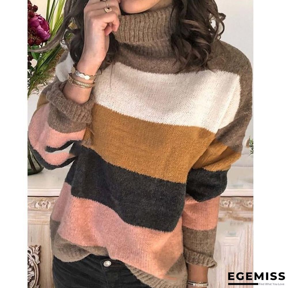 Elegant High Neck Striped Sweaters | EGEMISS