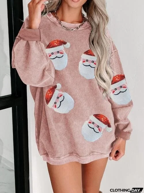 Sequin Santa Patch Ribbed Sweatshirt