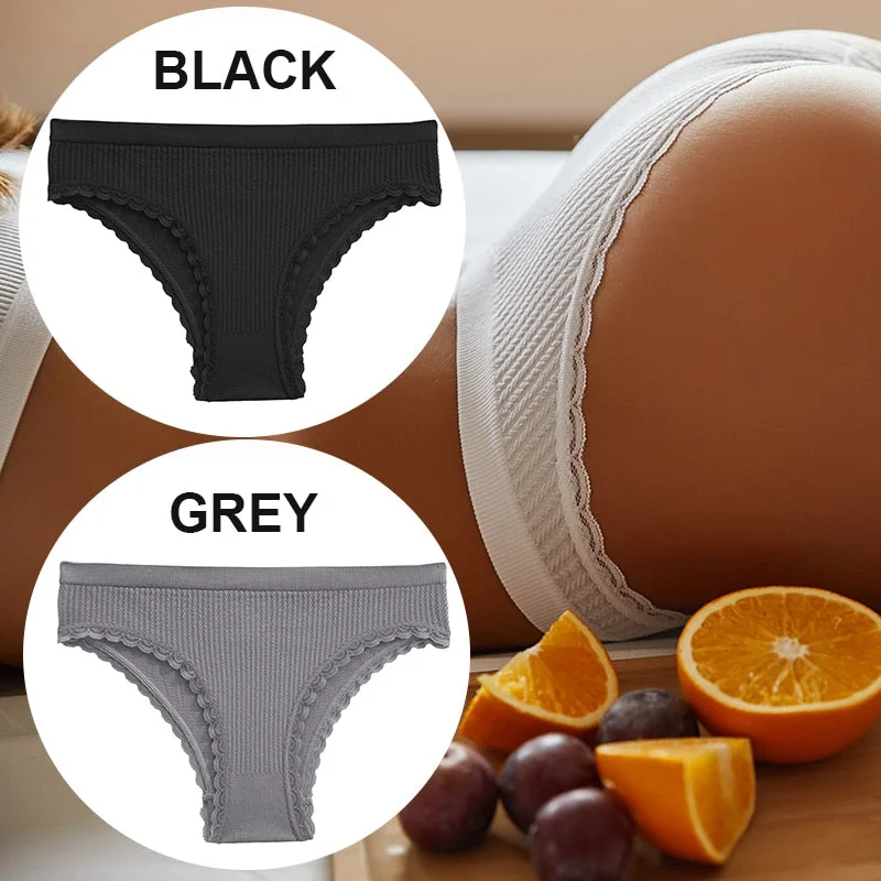 FINETOO 2PCS/Set Women Lace Seamless Sexy Panties 6 Solid Color Brazilian Panty Girl Briefs Lingerie Underpant M-2XL Underwear