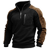 Men's Vintage Suede Black And Brown Contrast Half-Zip Sweatshirt With Zipper Pocket by Inlyline