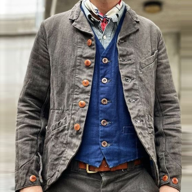 Men's Vintage Gray Single Breasted Slim Jacket