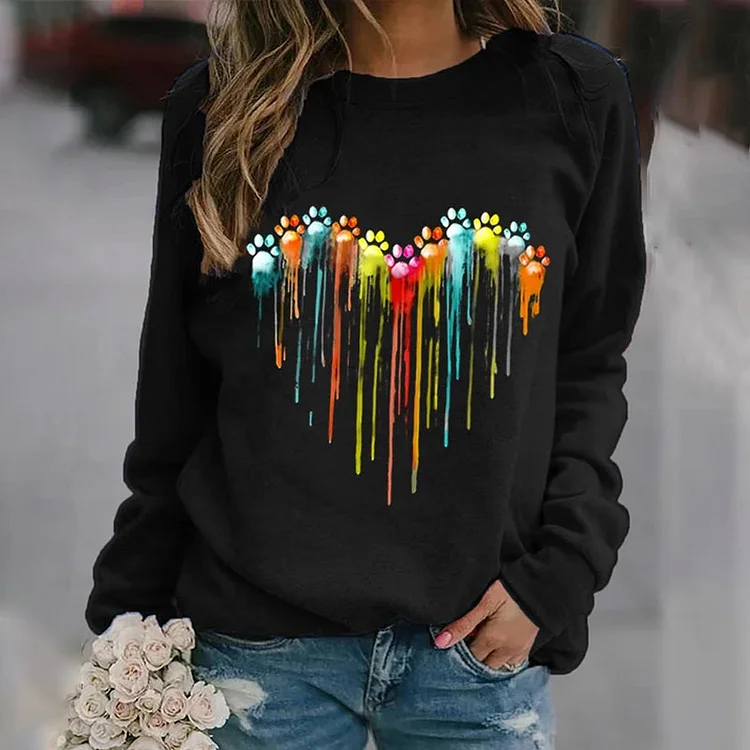 VChics Colorful Love Dog Paw Print Sweatshirt