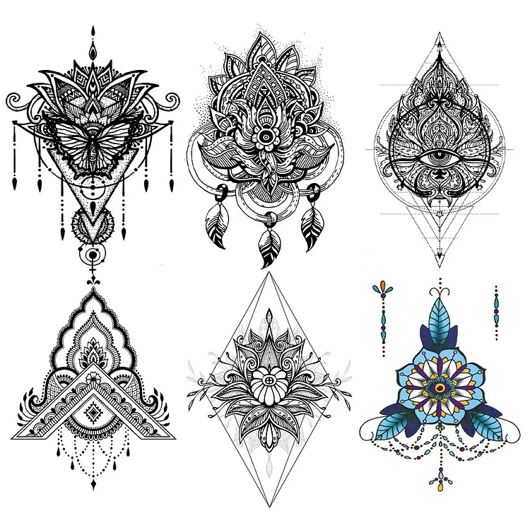 6 Sheet Mandala Design Extra Color Large Temporary Tattoos