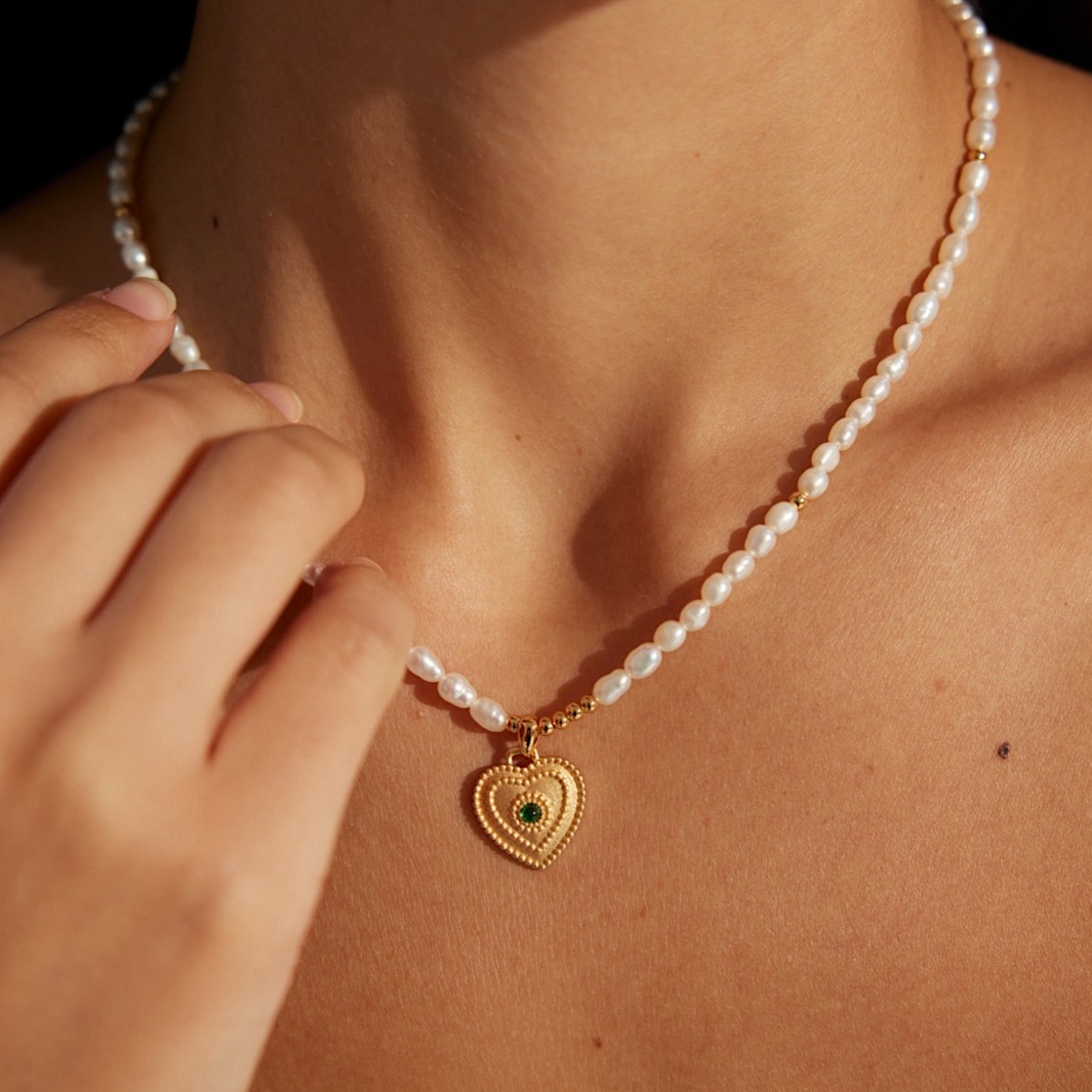 Vintage Heart Pearl Gold Plated Pendant Necklace