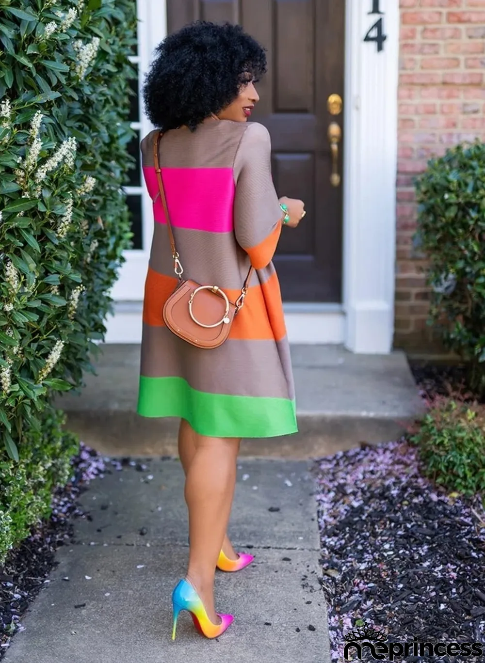 Casual Striped 3/4 Sleeve A-line Dress