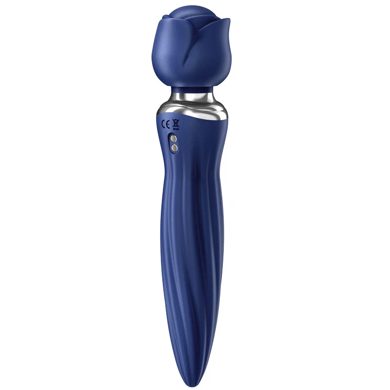 Warming Rotation Rose Wand Vibrator In Blue - Rose Toy