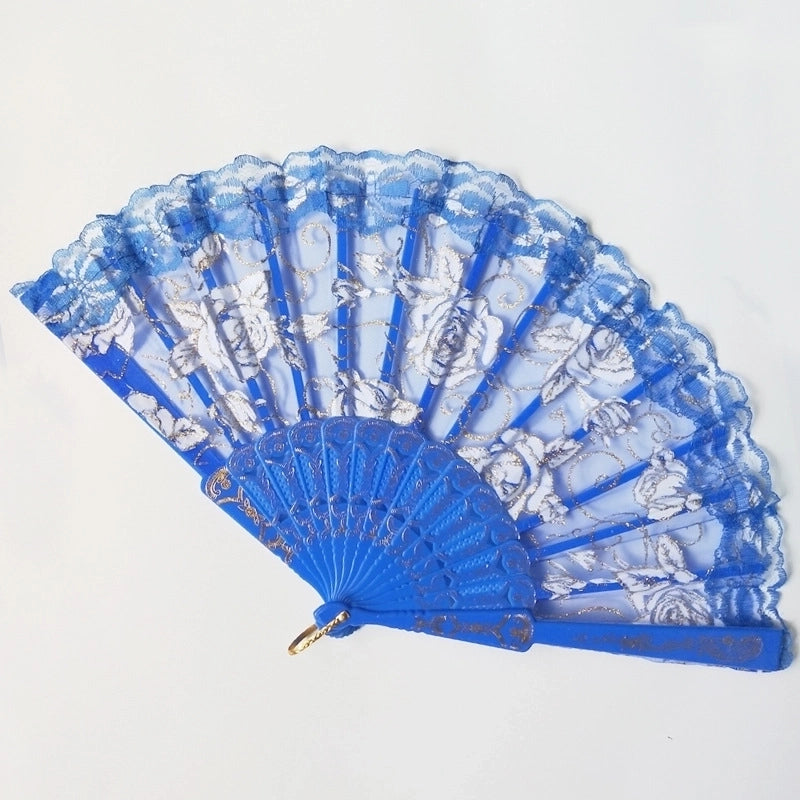New Solid Color Plastic Women’s Lace Rose Folding Fan