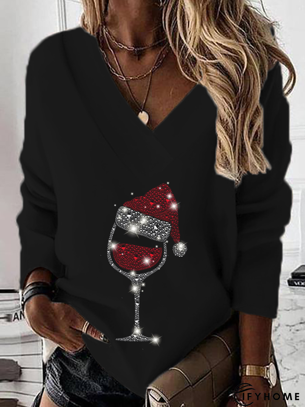 Casual Wine Glass Christmas Sweatshirt Xmas Hoodies | IFYHOME