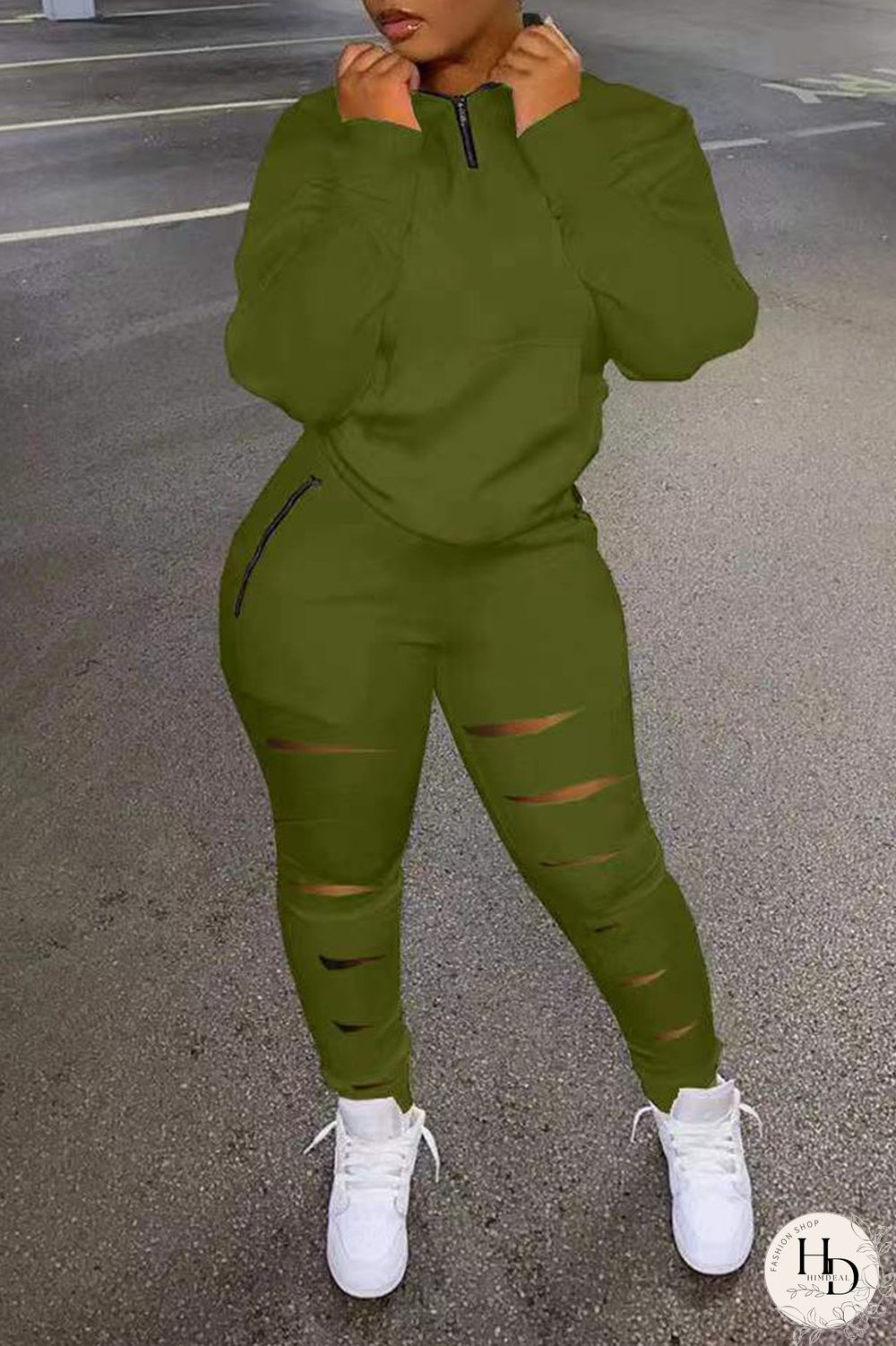 Black Casual Sportswear Solid Hollowed Out Patchwork Zipper Collar Long Sleeve Two Pieces