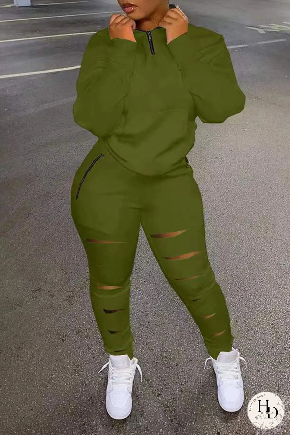 Black Casual Sportswear Solid Hollowed Out Patchwork Zipper Collar Long Sleeve Two Pieces