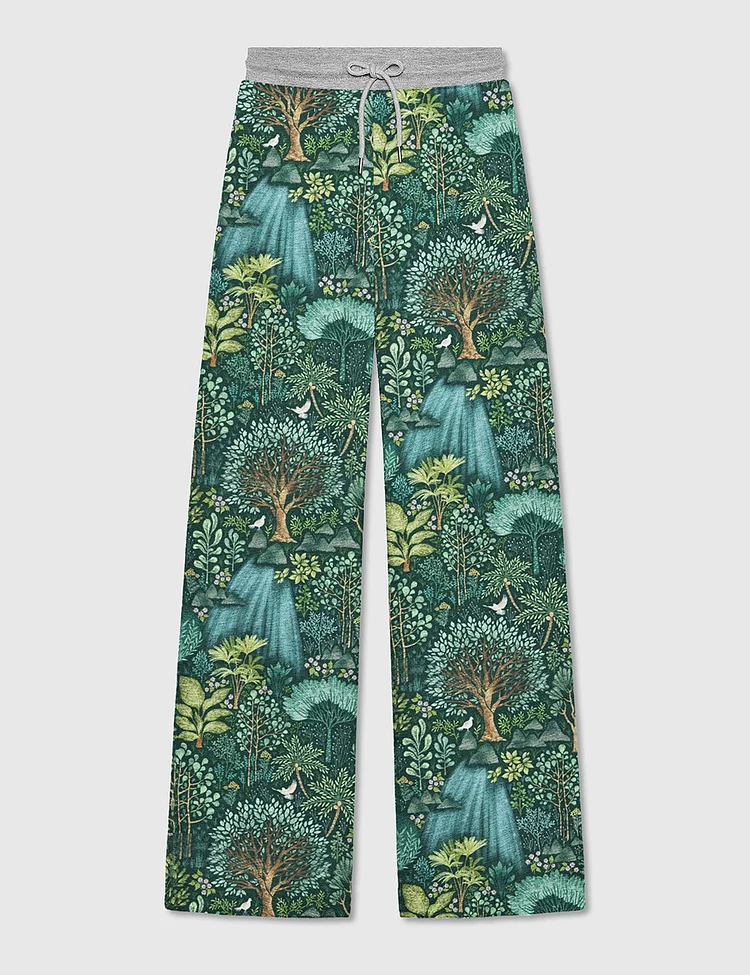 Women&rsquo;s Emerald Eden Square Plant Tree Bird Tie Pants