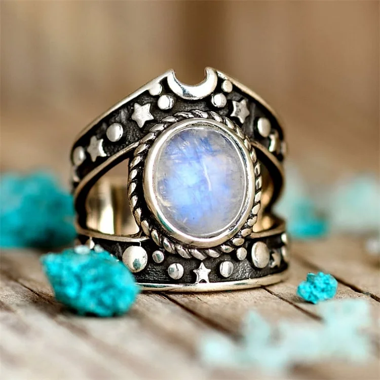 925 Star Moon Gemstone Ring