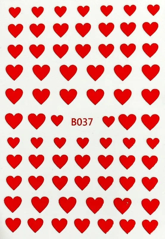 Black Red 3D Nail Sticker Self Adhesive Love Heart Star Butterfly Flower Nail Decals Slider DIY Nail Art Decoration-Nail Inspo