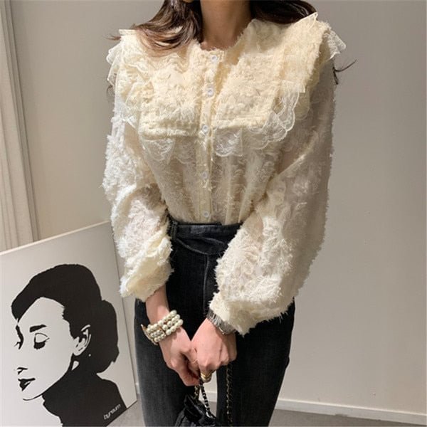 Christmas Gift Elegant Ruffle Blouse Women Fashion Lace Patchwork tassel shirt Bluse Femme casual Spring Korean Blouse office lady shirt - BlackFridayBuys