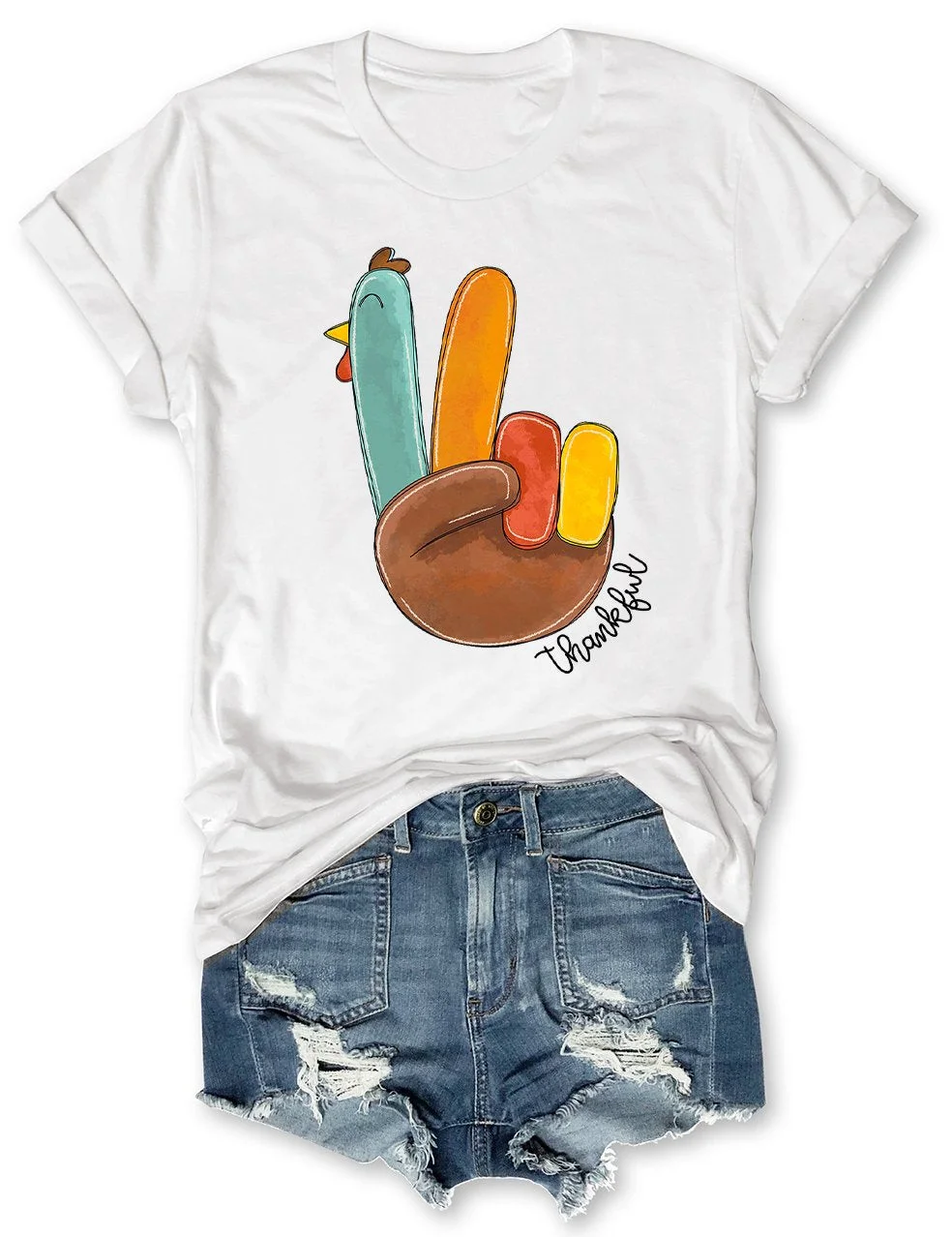 Peace Sign Turkey Thankful T-Shirt