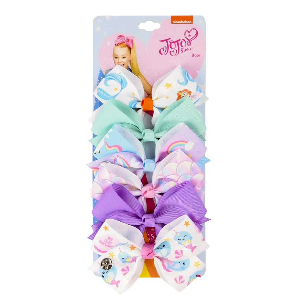 6 Pieces/Set JoJo Bows Jojo Siwa Rainbow Printed Knot Ribbon Bow For Girls Handmade Boutique Hair Clip Children Hair Accessories