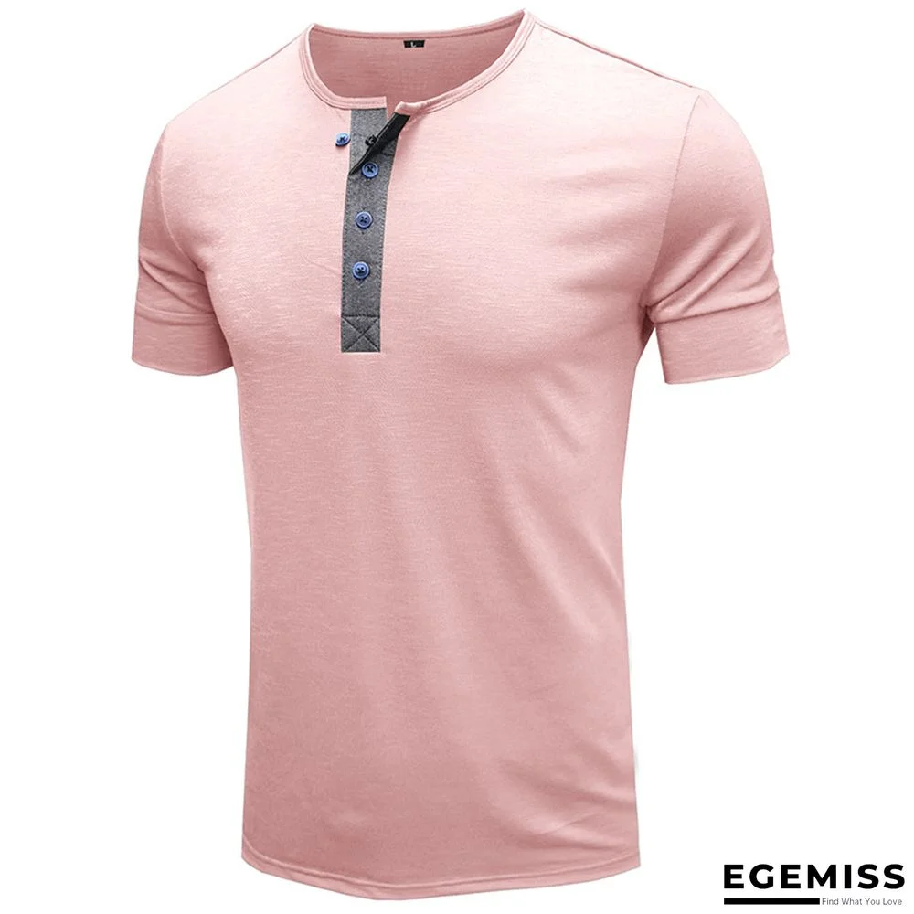 T-shirt with Short Sleeves Henry Shirt Round Neck Cotton T-shirt Men's Clothes | EGEMISS