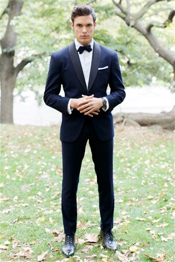 Bellasprom Blue Shawl Lapel Bespoke Wedding Tuxedo Two Pieces Slim Fit Bellasprom