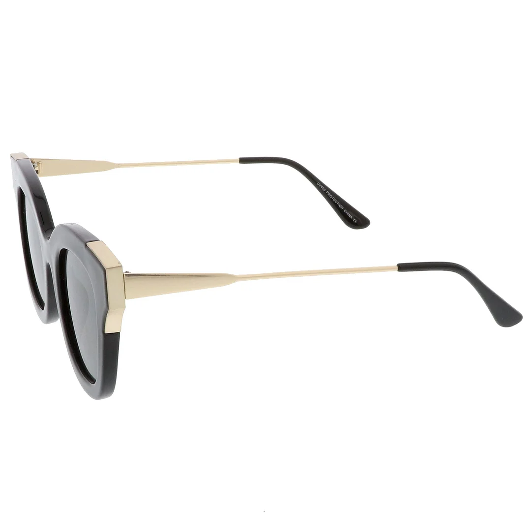 Oversize Thick Slim Temple Metal Trim Square Flat Lens Cat Eye glasses 48mm