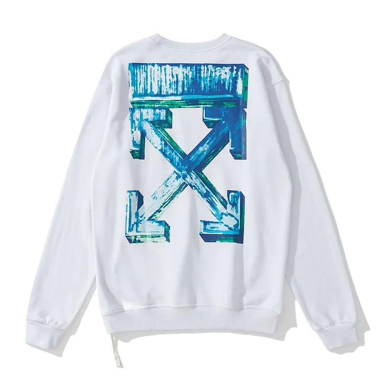 Off White Sweatshirts Blue 3D Bar Arrow Print Ow Round Neck Pullover Long Sleeve Sweater Owt