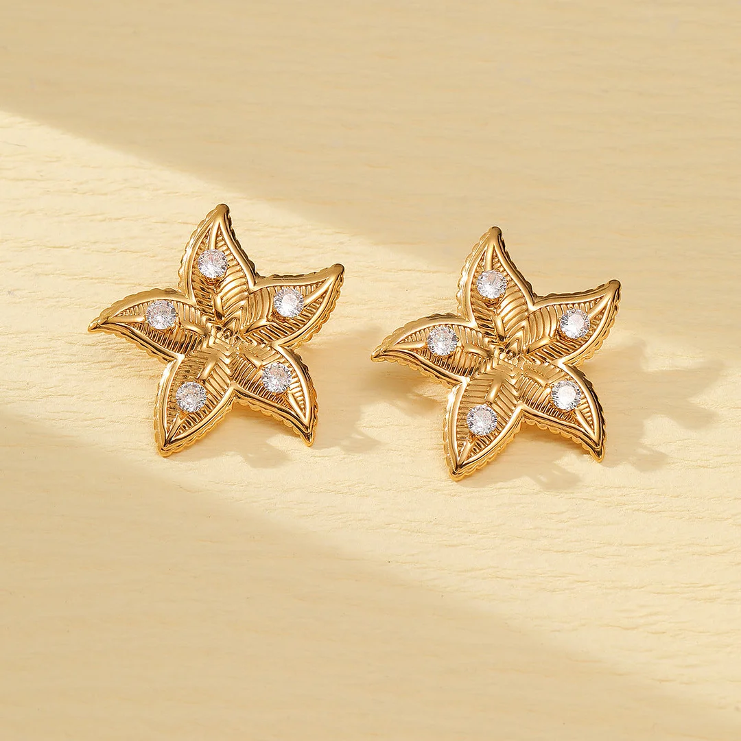 Ocean Element Starfish Titanium Steel Earrings Love Ring Set