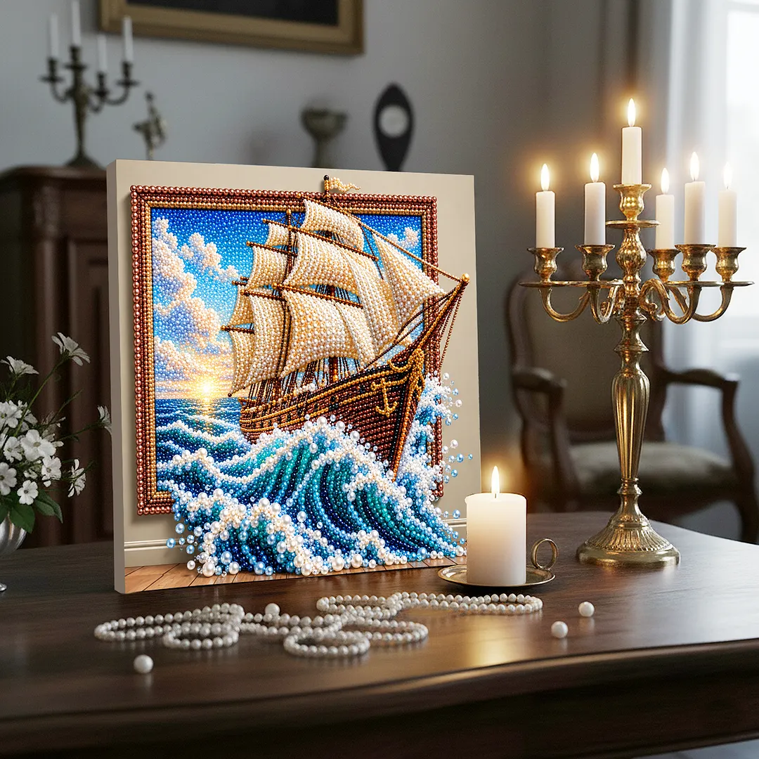 Framed Pearl Mosaic Painting Kit Sailboat 11.81x11.81in