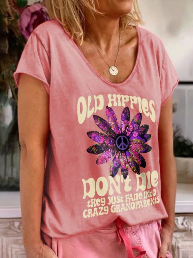 Peace Flower Women Solid Color Tees