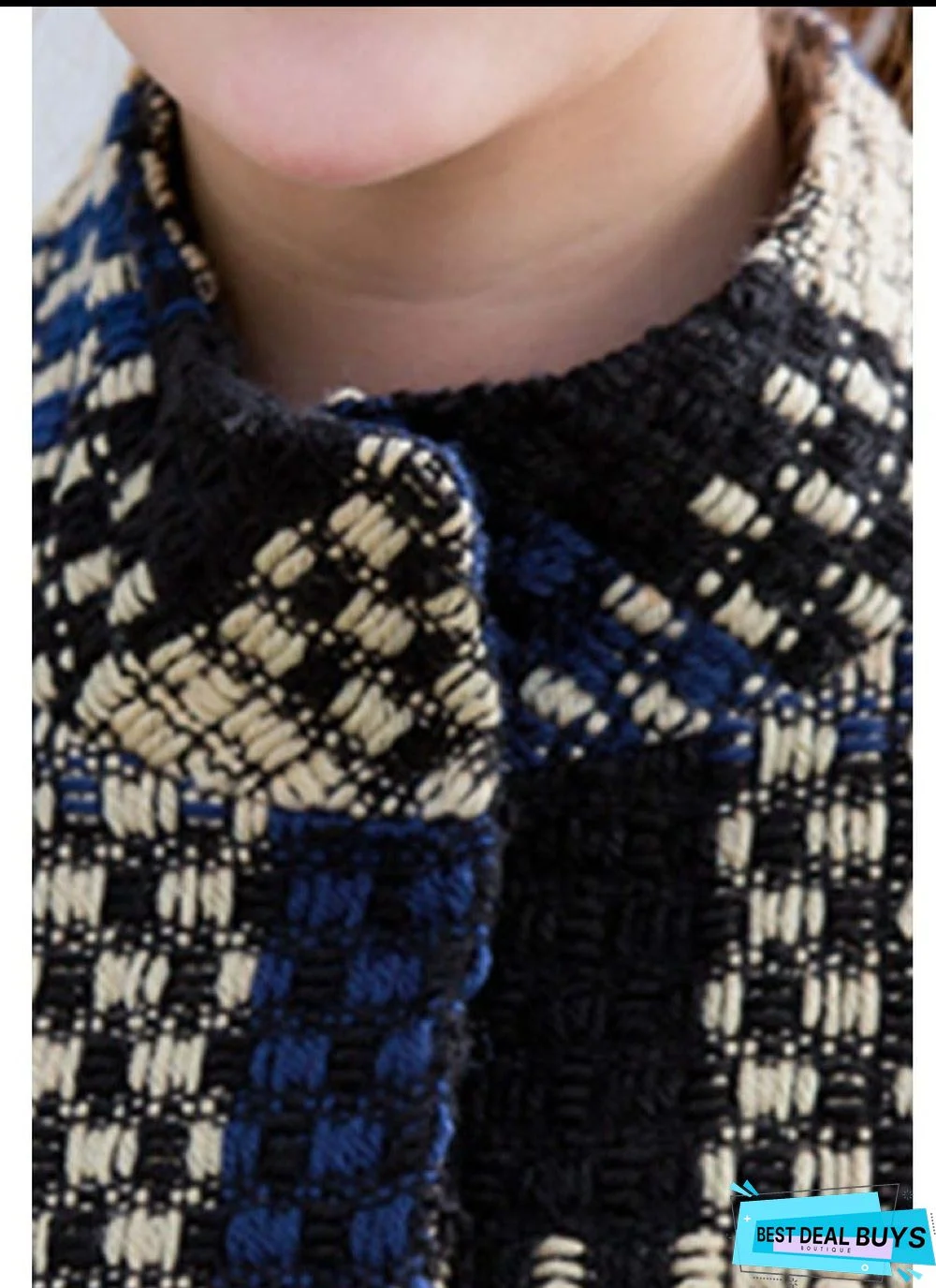 High Neck Slit Pocket Checkered Coats