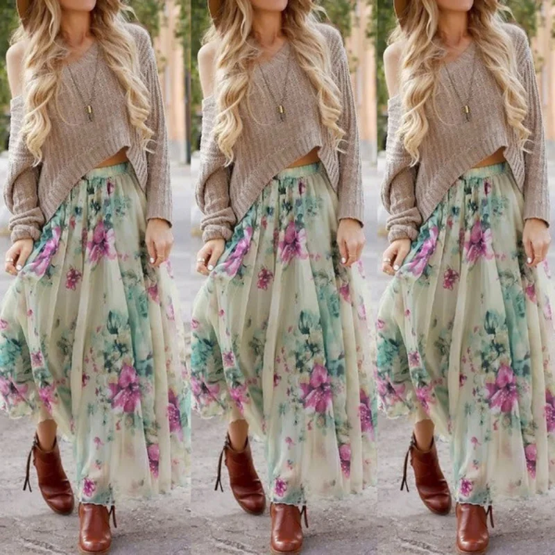 Chiffon Breathable Cozy Floral Printed Summer Skirt