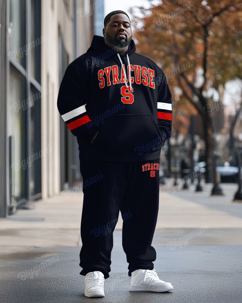 Men's Plus Size Syracuse University Striped Colorblock Printed Hoodie Suit