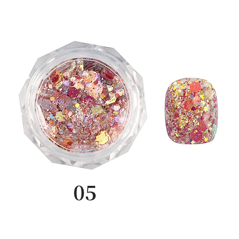 iridescent Flakes Gold Pink White Flakes Slices Chrome Pigment Dust Nail Powder Glitter Sequins Nail Art Decoration Manicures-Nail Inspo