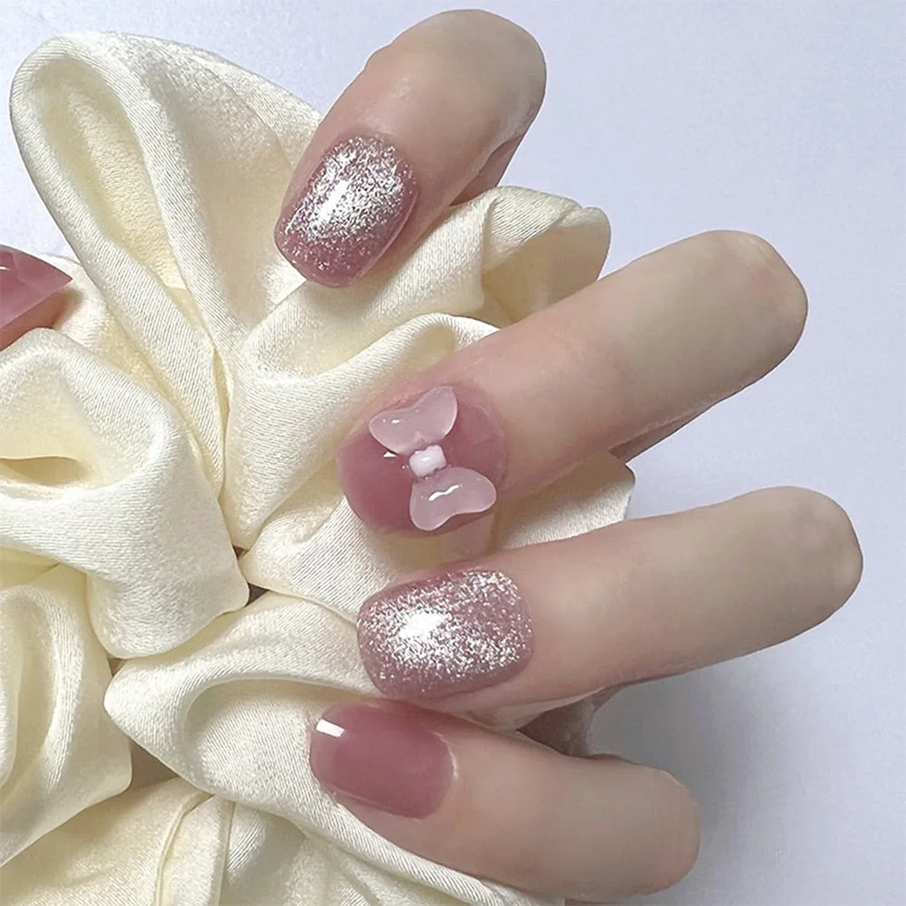 24pcs/box Cat Eye Phototherapy Nail Patch Wearable Fake Nail Short False Nail Wedding For Winter Autumn wearable full cover-Nail Inspo