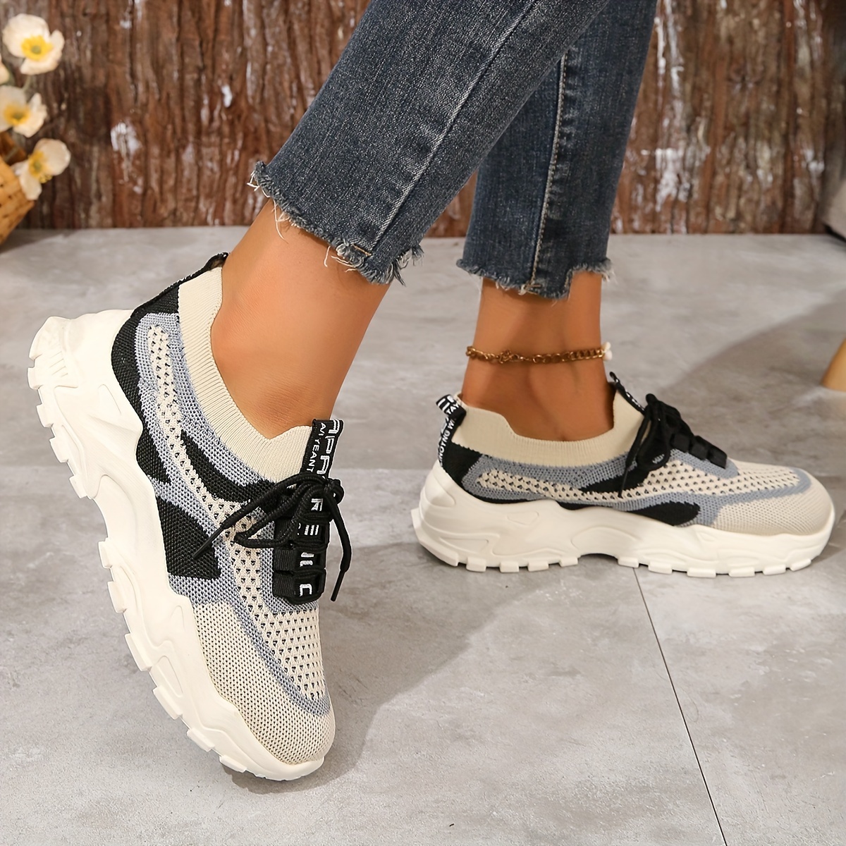 Women's Breathable Mesh Platform Sneakers, Casual Lace Up Outdoor Shoes, Comfortable Low Top Sport Shoes