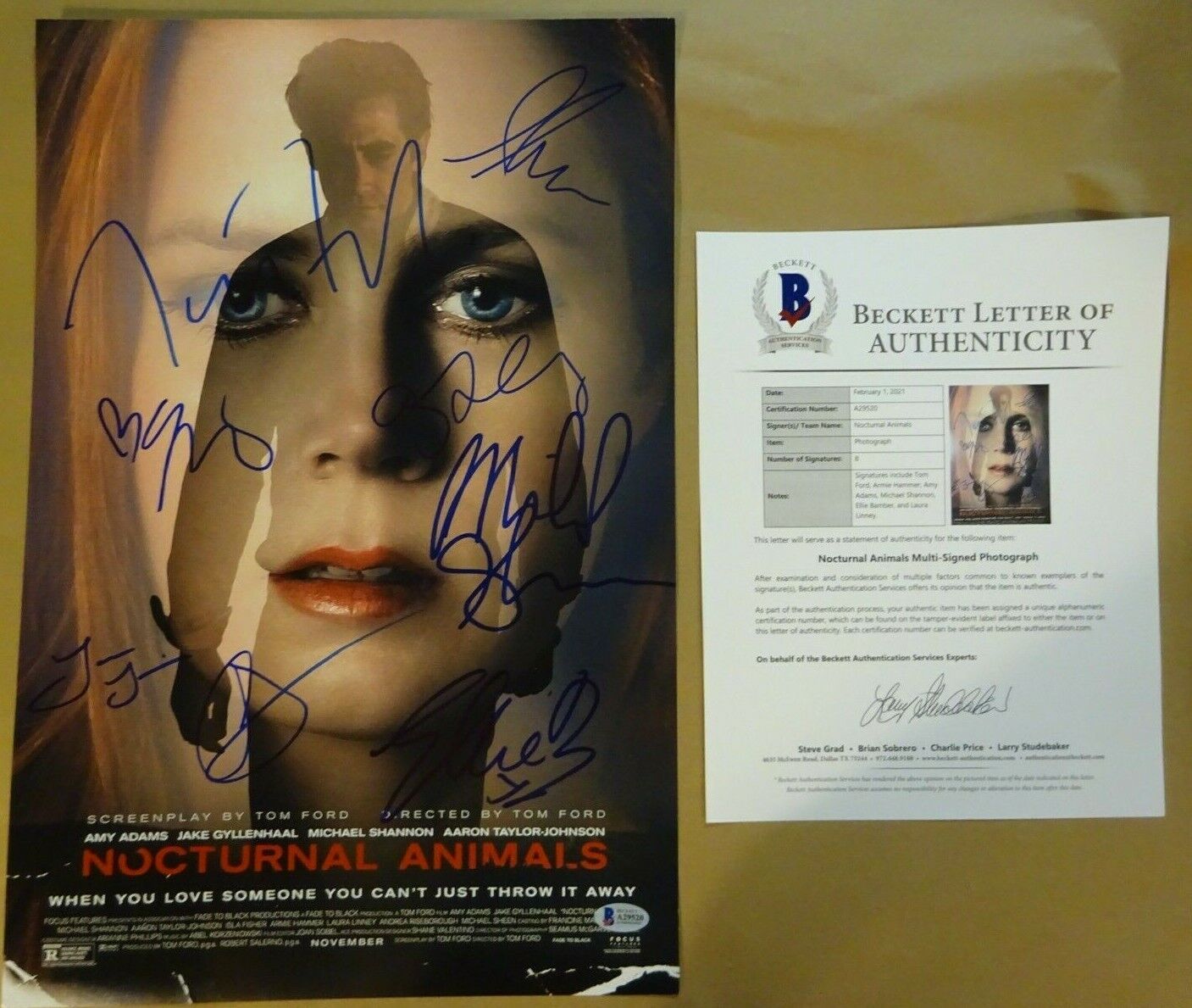 NOCTURNAL ANIMALS Autographed 12x18 Photo Poster painting Signed by 8 FORD ADAMS ++ BECKETT COA