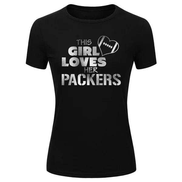 SPGBTees Women's This Girl Loves Her Packers T-shirt Black Color XS-Size
