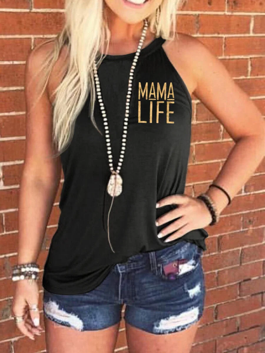 Mama Life Letters Printed Tank Top Without Necklace