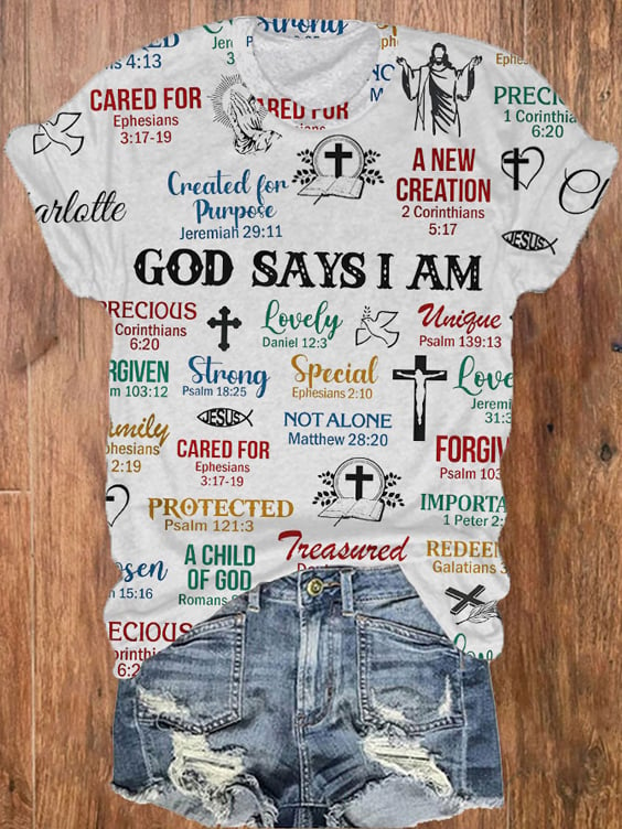 God Says I Am Lovely Printed Casual T-shirt