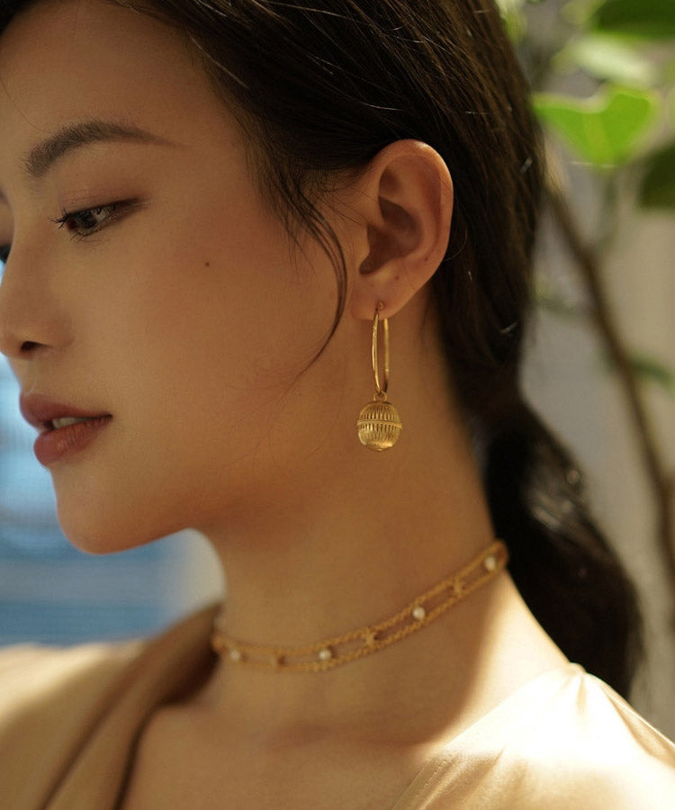 VCSHOES Gold Stainless Steel Overgild Ball Hollow Out Ball Hoop Earrings