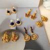 Creative Blue Red Painting Golden Earrings