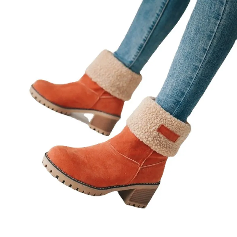 Breakj Breakj 2025 Autumn And Winter Mid-Boul Thick Heel Overslip Snow Boots 43-Yard Cotton Shoes