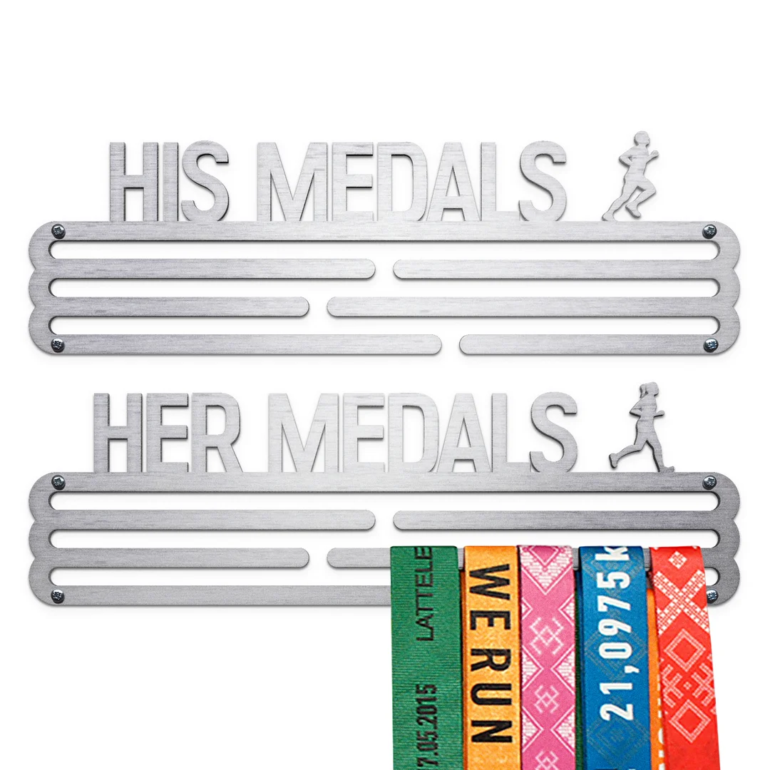 HIS & HER MEDALS Medal Hanger Display – Brushed Stainless Steel – Medium / 300mm / 60 Medals