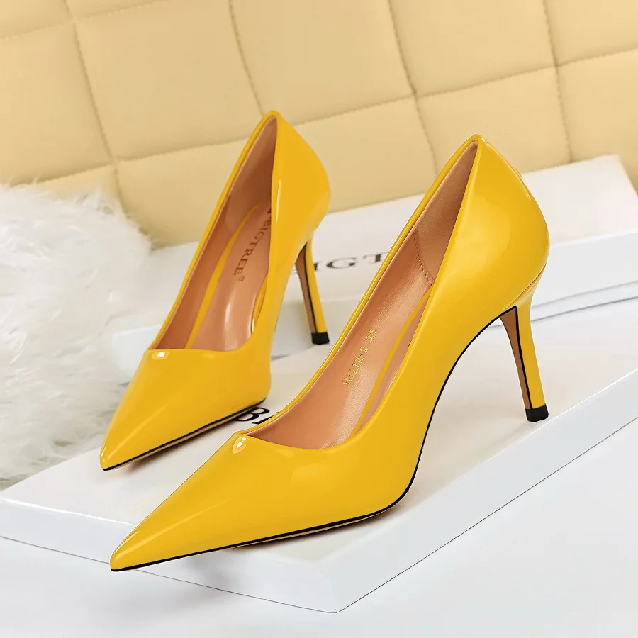 Colourp Colourp Simple High Heel Bright Finish Paint Leather Shallow Mouth Tip Sexy Show Thin Professional OL High Heels Single Shoes