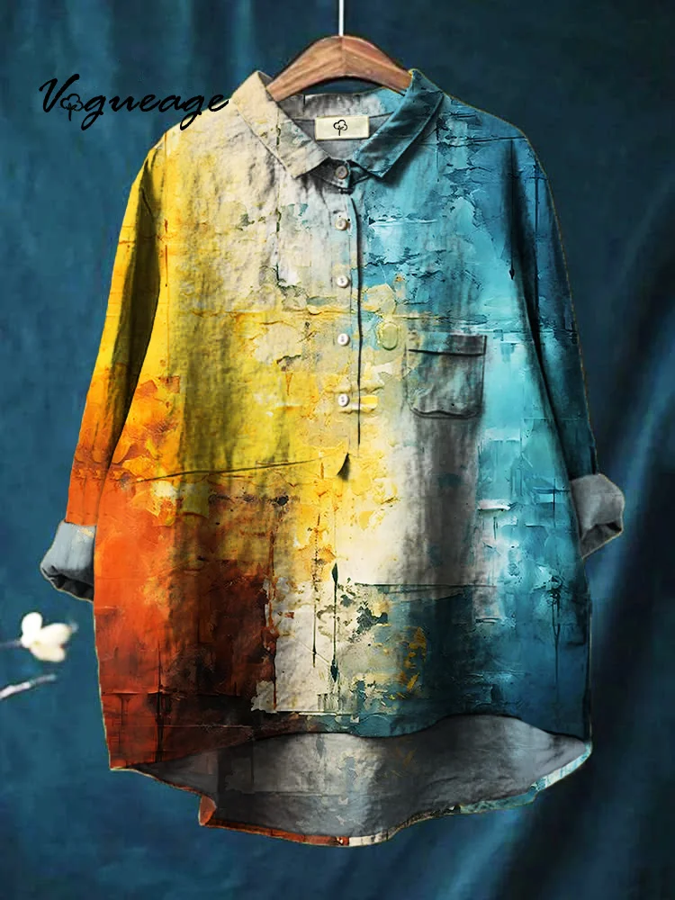 Simple Stylish Elegant And Capable Flowers Printed Cotton And Linen Shirt