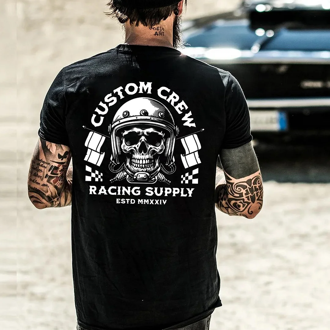 CUSTOM CREW RACING SUPPLY Helmet Skull Print Men's T-shirt